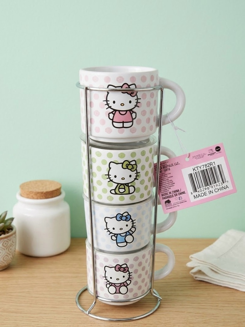 Hello Kitty Pastel Polka Dot Stackable Mug Set - 4pc